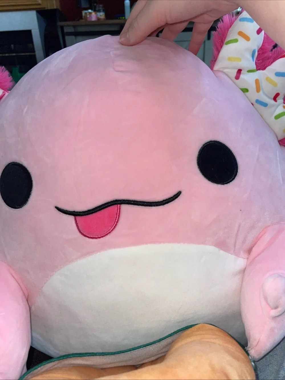 Pink Axolotl Plush with Sprinkled Donut